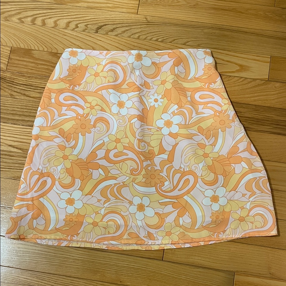 Hollister Orange Floral A-Line Skirt
